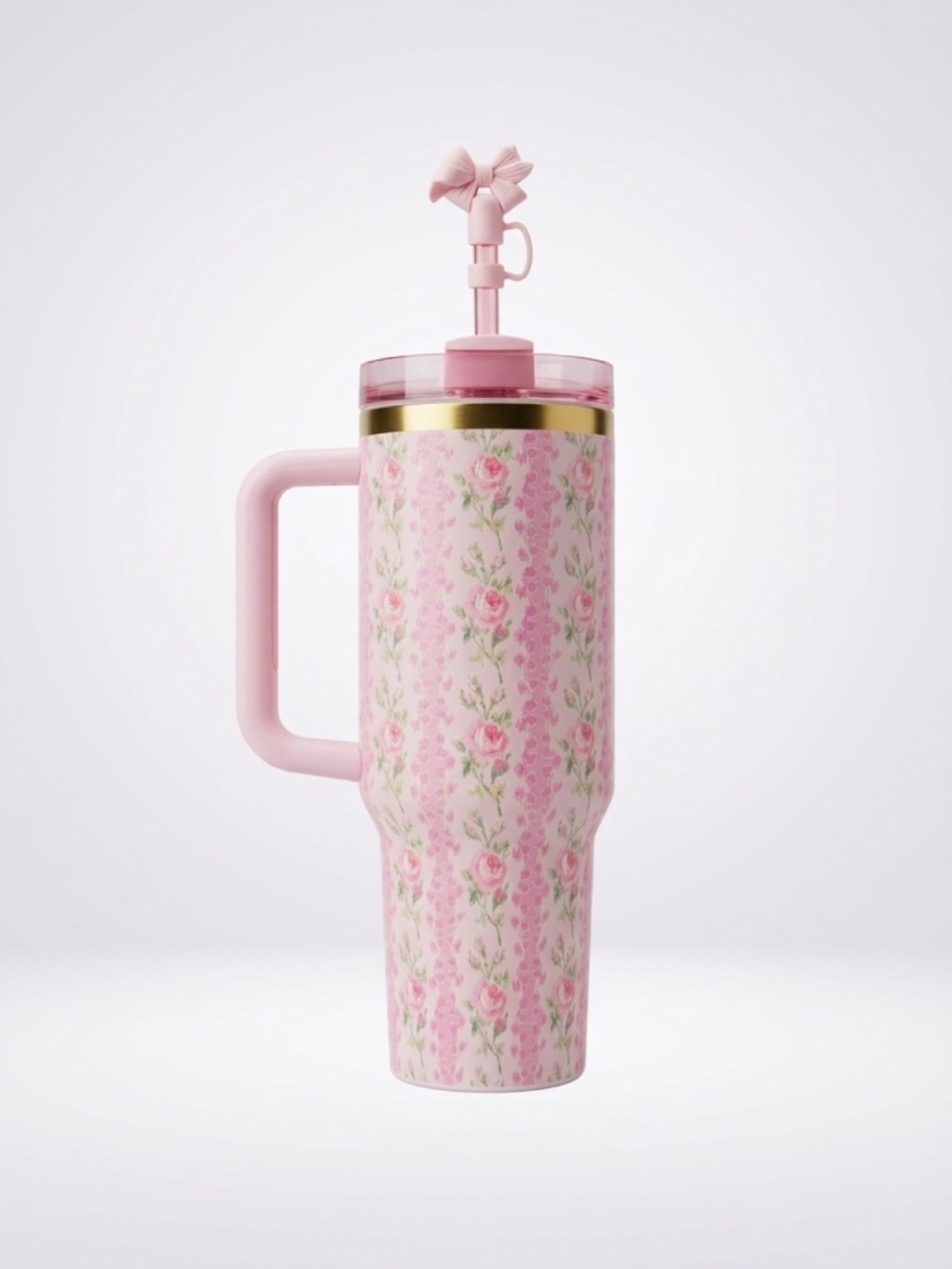 Cotton Candy Pink Floral Tumbler With Straw Topper | 40oz | New In Box